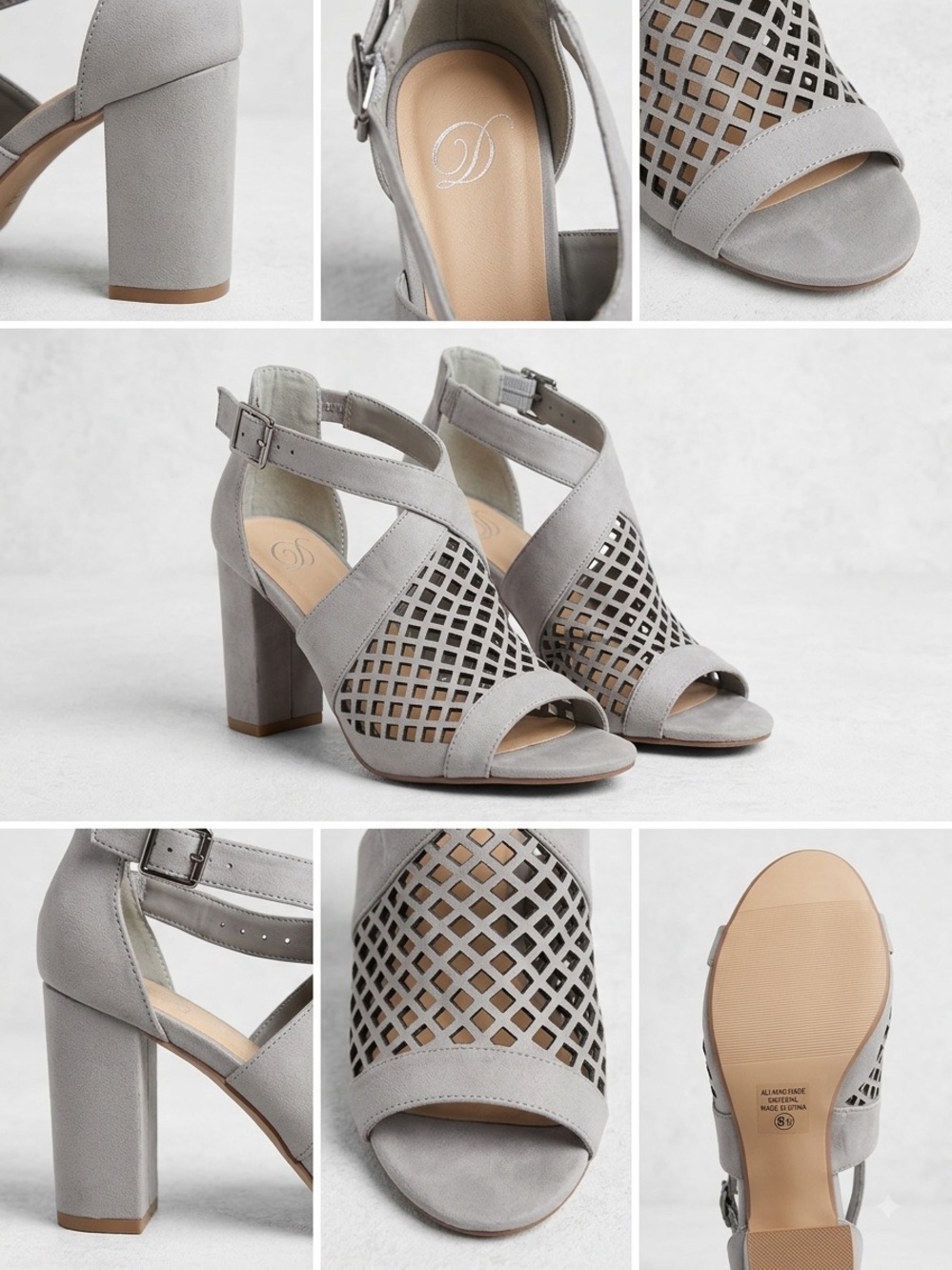 Daisy Block Heel Sandals in Light Gray